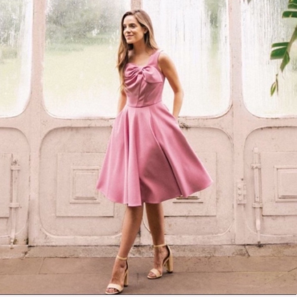 Gal Meets Glam Zoe Pleated Bow A-Line Dress NWT